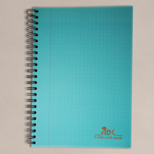cahier turquoise transparent
